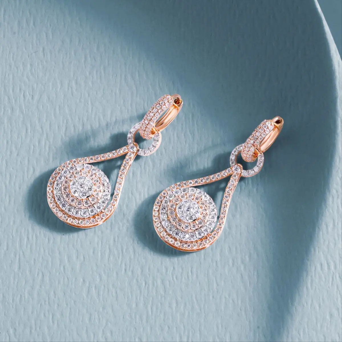 Elegant Rose Gold Teardrop Earrings with Sparkling Crystals - Luxury Statement Jewelry